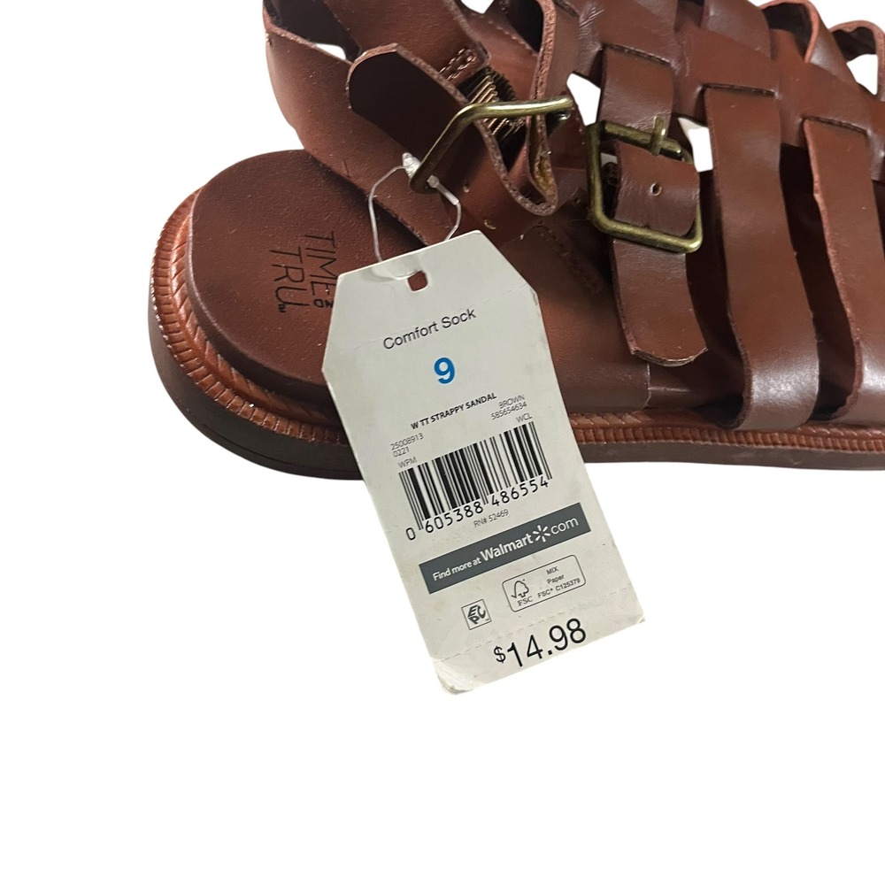 Time and Tru Strappy Gladiator Sandals Women 9 Brown Boho Roman Cage Flat - Picture 8 of 12